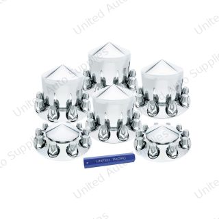 Pointed Axle Cover Combo Kit With 33mm Standard Thread-On Nut Covers & Nut Cover Tool - Chrome