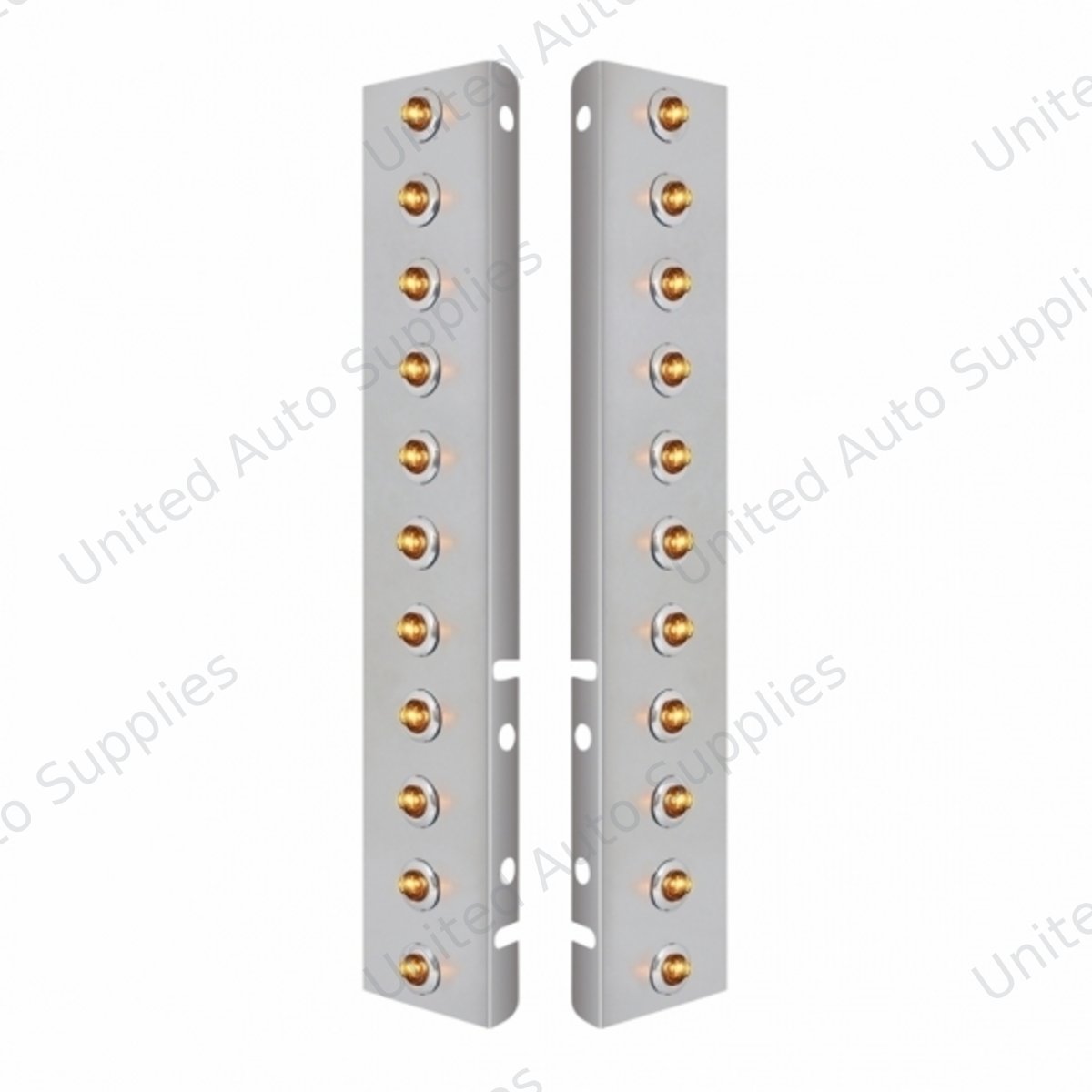 SS Front Air Cleaner Bracket With 22X 2 Amber LED 3/4" Mini Lights & SS Bezels For Peterbilt-Clear Lens