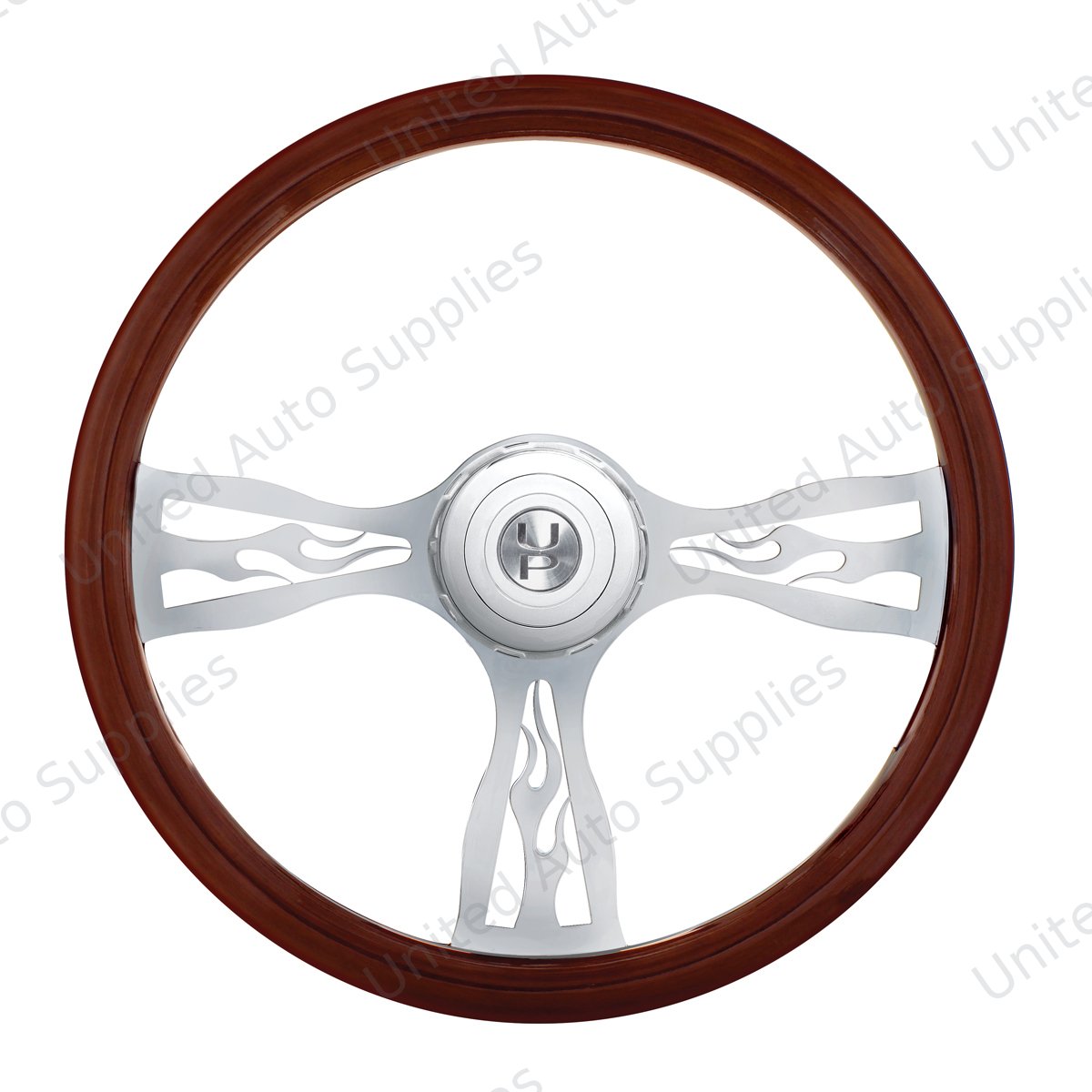 18" Chrome Flame Steering Wheel With Hub & Horn Button Kit For Peterbilt (1998-2005) & Kenworth (2001-2002)