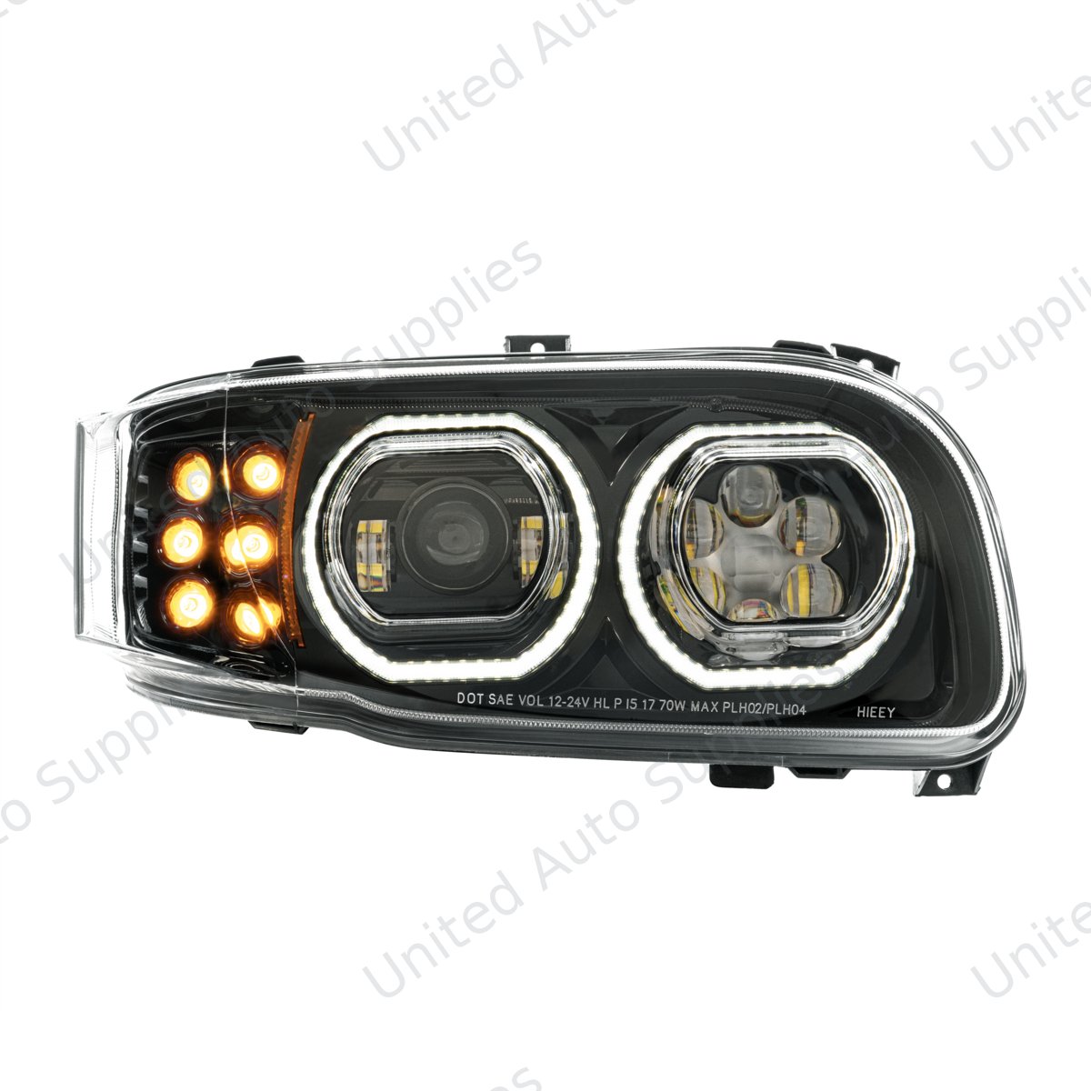 High Power 10 LED Blackout Headlight With 10 LED Turn & 100 LED Halo For 2008-2024 Peterbilt 389-Passenger