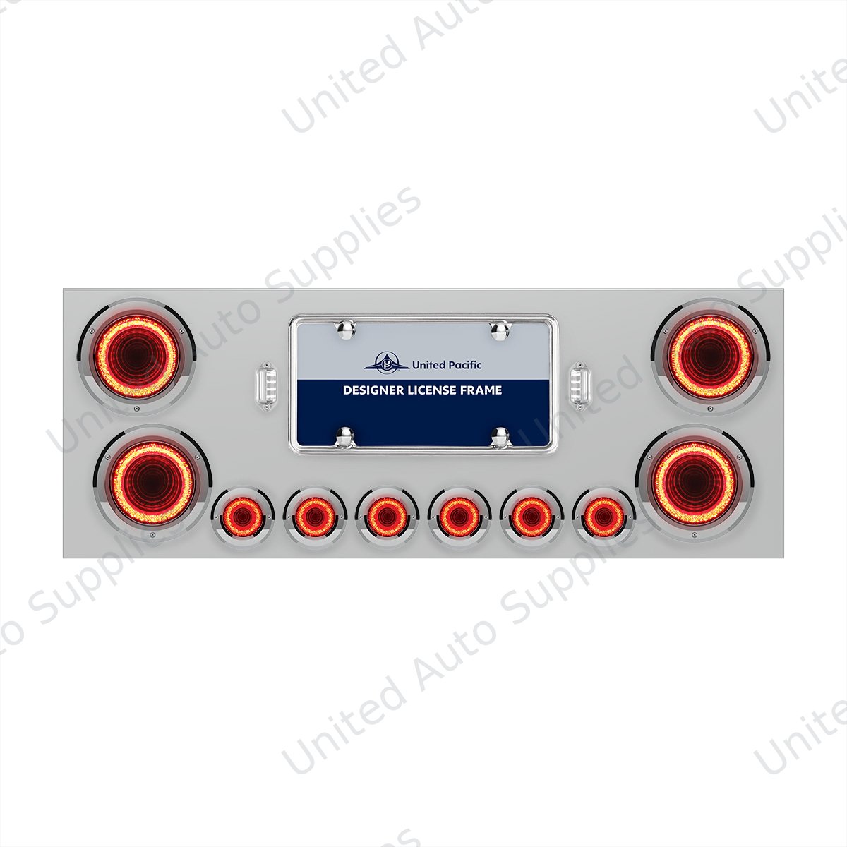 SS Rear Center Panel With Four 23 LED 4" Lights & Six 9 LED 2" Mirage Lights & Bezels - Red LED/Red Lens