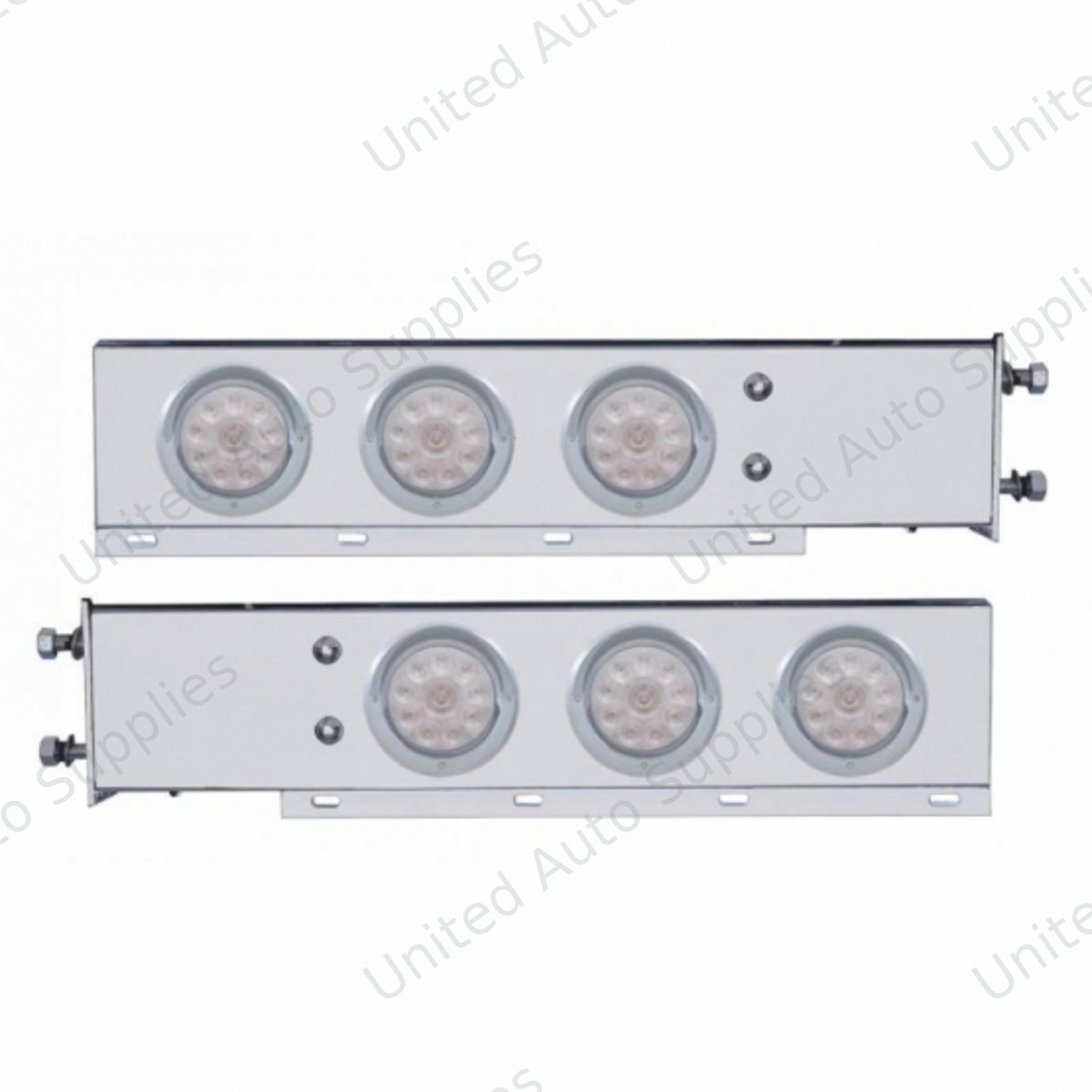 3-3/4" Bolt Pattern SS Spring Loaded Bar With 6X 4" 10 LED Lights & Visors -Red LED/Clear Lens (Pair)