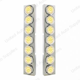 SS Front Air Cleaner Bracket With 14X 9 Amber LED 2" Reflector Lights & Bezel For KW Trucks -Clear Lens