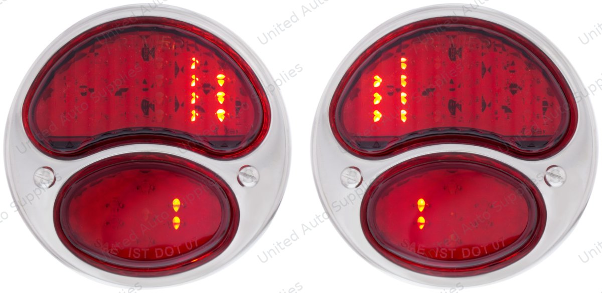 31 LED Sequential Tail Light Assembly With 4 LED LP Light, Black Housing, & SS Rim For 1928-31 Ford Car - L/H; 31 LED Sequential Tail Light Assembly With Black Housing & SS Rim For 1928-31 Ford Car - R/H (2pcs)