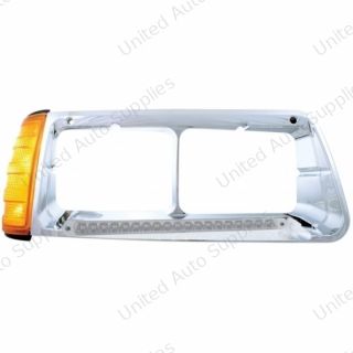 19 LED Headlight Bezel With Turn Signal For 1989-2009 Freightliner FLD - Passenger - Amber LED/Clear Lens