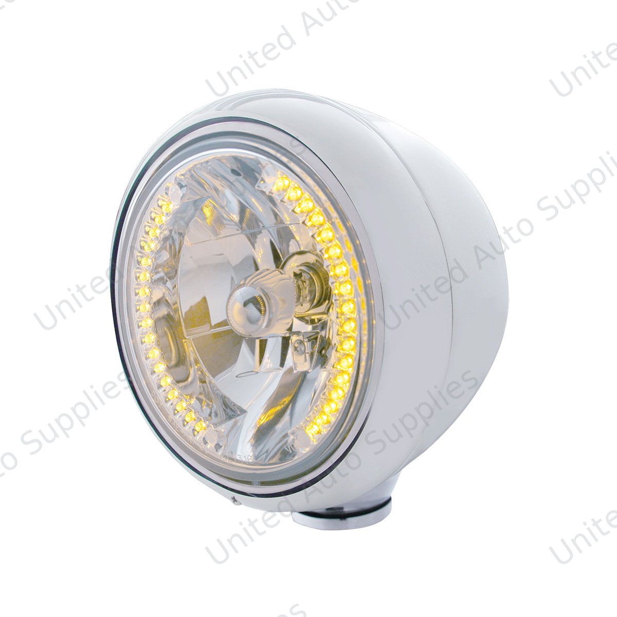 Chrome Guide 682-C Style Headlight H4 Bulb With 34 Amber LED