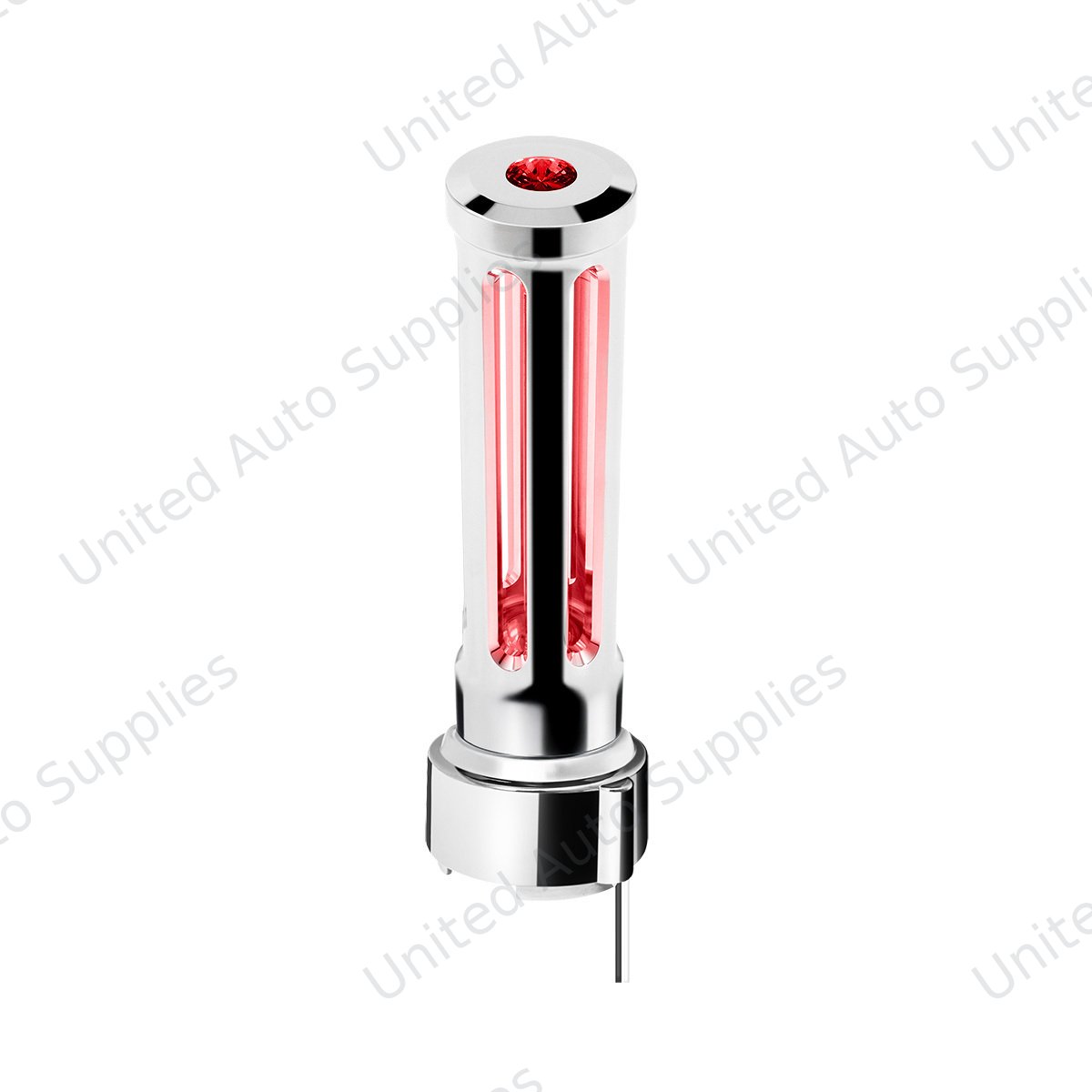Thread-On Chrome Sonoma Gearshift Knob With LED 9/10 Speed Adapter-Red Crystal/Red LED