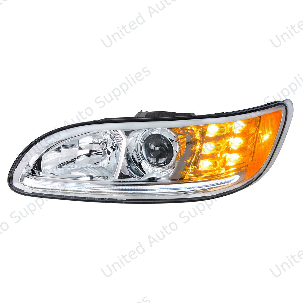 Chrome Projection Headlight With LED Turn & Position Light for 2005-2015 Peterbilt 386- Driver