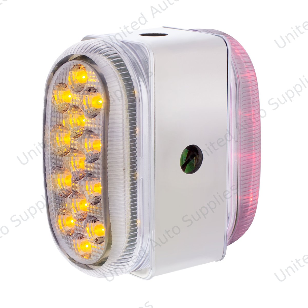 26 LED Dual Function Reflector Double Face Oval Light With SS Bracket - Amber & Red LED/Clear Lens