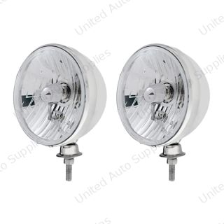 7" Stainless Dietz Style Headlight With 12 Volt H4 Crystal Halogen Bulbs (Pair)