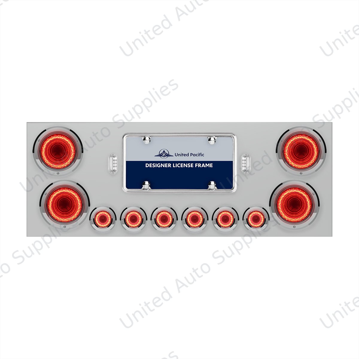 SS Rear Center Panel With Four 23 LED 4" Lights & Six 9 LED 2" Mirage Lights & Bezels - Red LED/Clear Lens