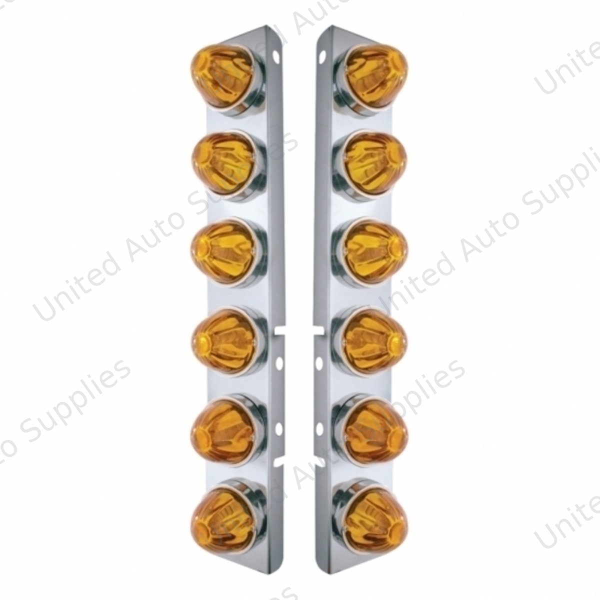 SS Front Air Cleaner Bracket With 12X Glass Watermelon Lights & SS Bezels For Peterbilt-Amber Lens