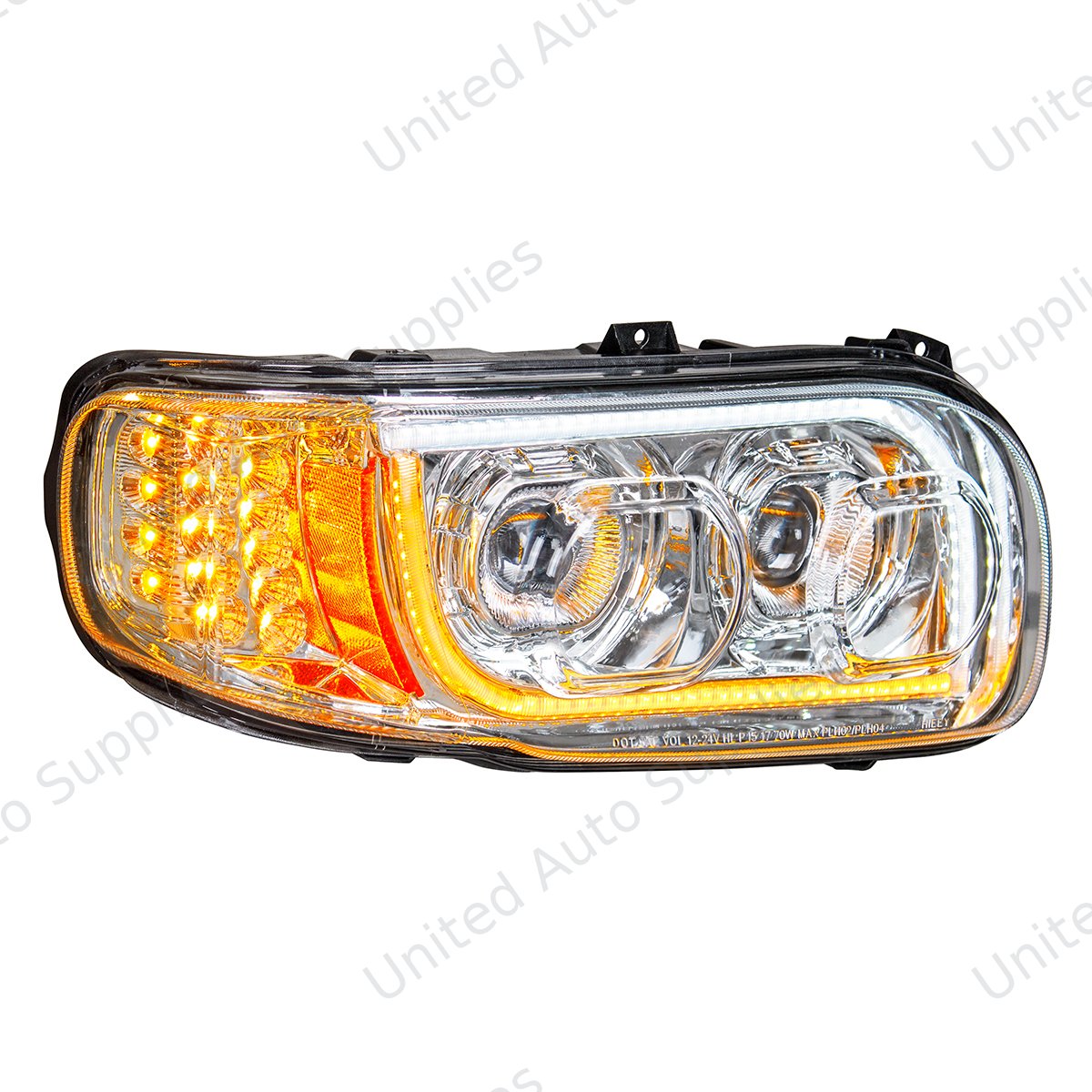 High Power LED Chrome Headlight With 16 LED Turn & 57 LED Bar For 2008-2024 Peterbilt 389- Passenger