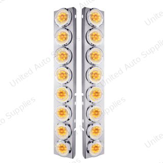 SS Front Air Cleaner Bracket With 16X 9 LED 2" Lights & Bezels For Peterbilt-Amber LED/Clear Lens