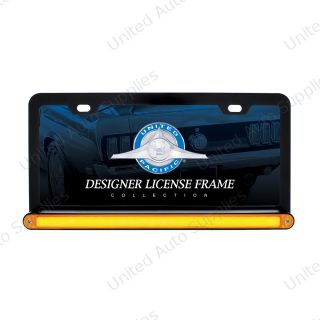 Black License Plate Frame With 24 LED 12" GloLight Bar - Amber LED/Amber Lens