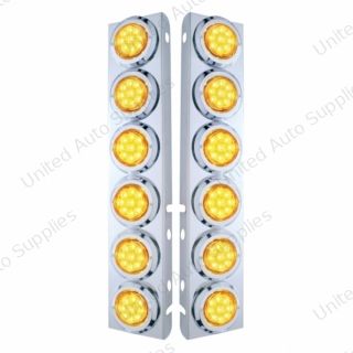 SS Front Air Cleaner Bracket With 12X 9 LED 2" Reflector Lights & Bezels For Peterbilt-Amber LED & Lens