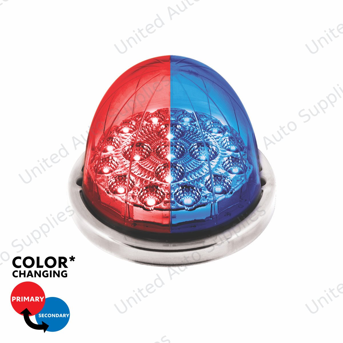 17 LED Watermelon Double Fury Light Flush Mount Kit With Low Profile SS Bezel - Red & Blue LED/Clear Lens