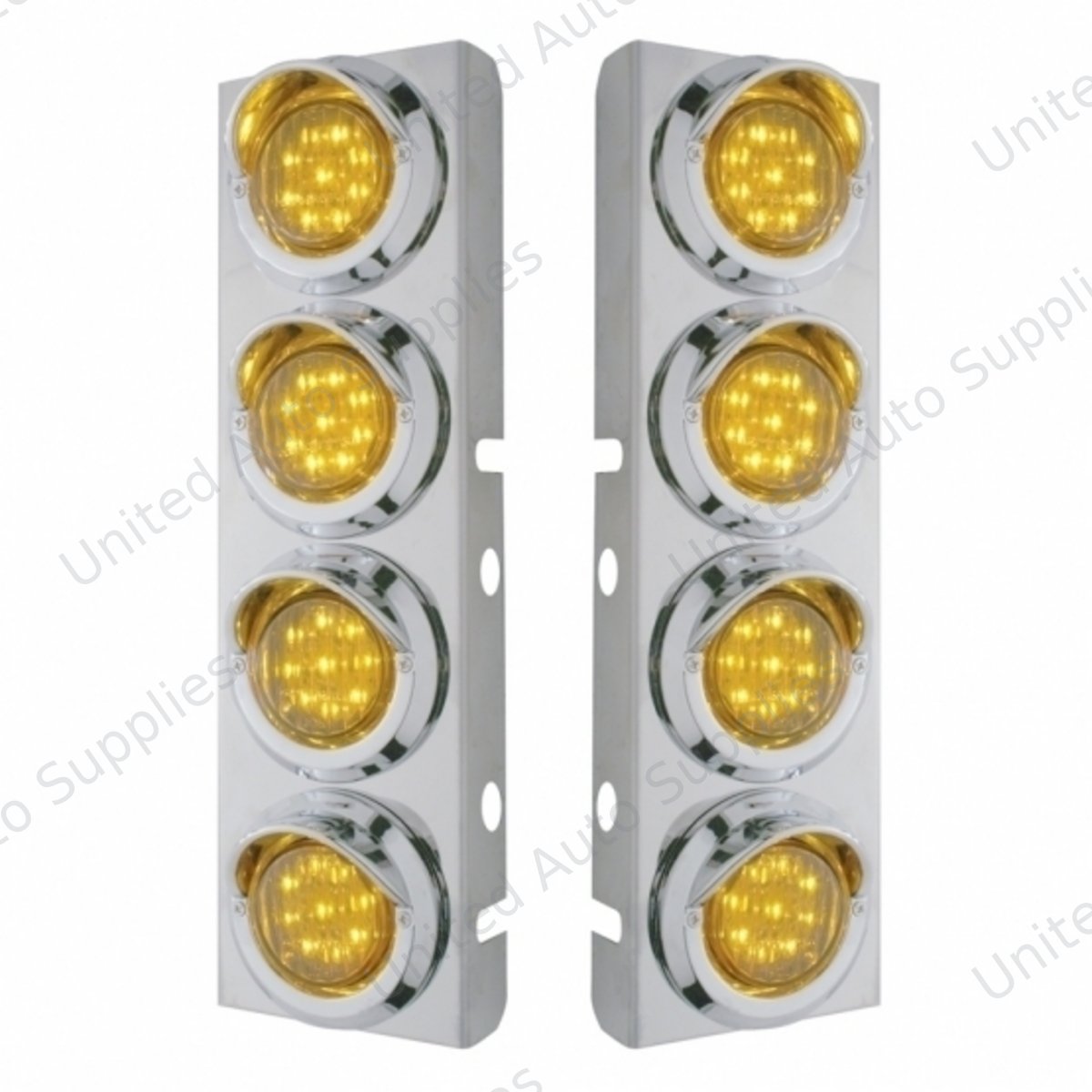 SS Front Air Cleaner Bracket With 8X 9 LED 2" Lights & Visors For Peterbilt-Amber LED & Lens