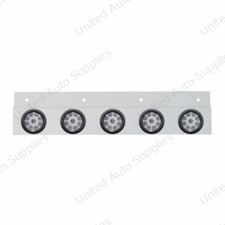 Stainless Top Mud Flap Plate With 5X 9 LED 2" Reflector Lights & Grommets - Red LED/Clear Lens (Each)