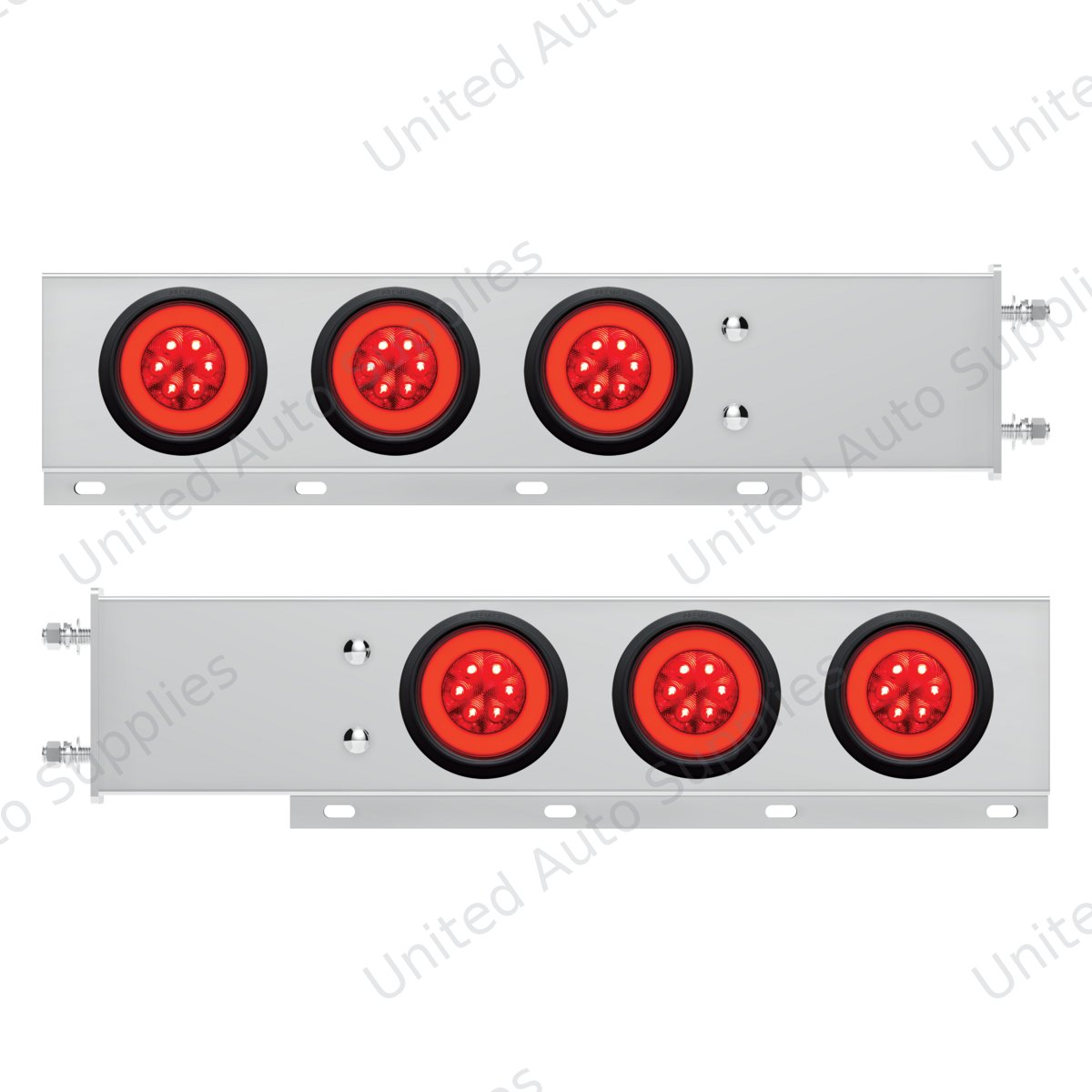 3-3/4" Bolt Pattern Deluxe SS Spring Loaded Bar W/6X 21 Red LED 4" GloLight -Red Lens (Pair)