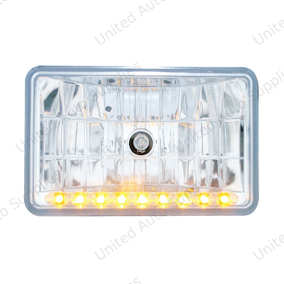4" X 6" Crystal Headlight With 9 Amber LED Position Light - High Beam