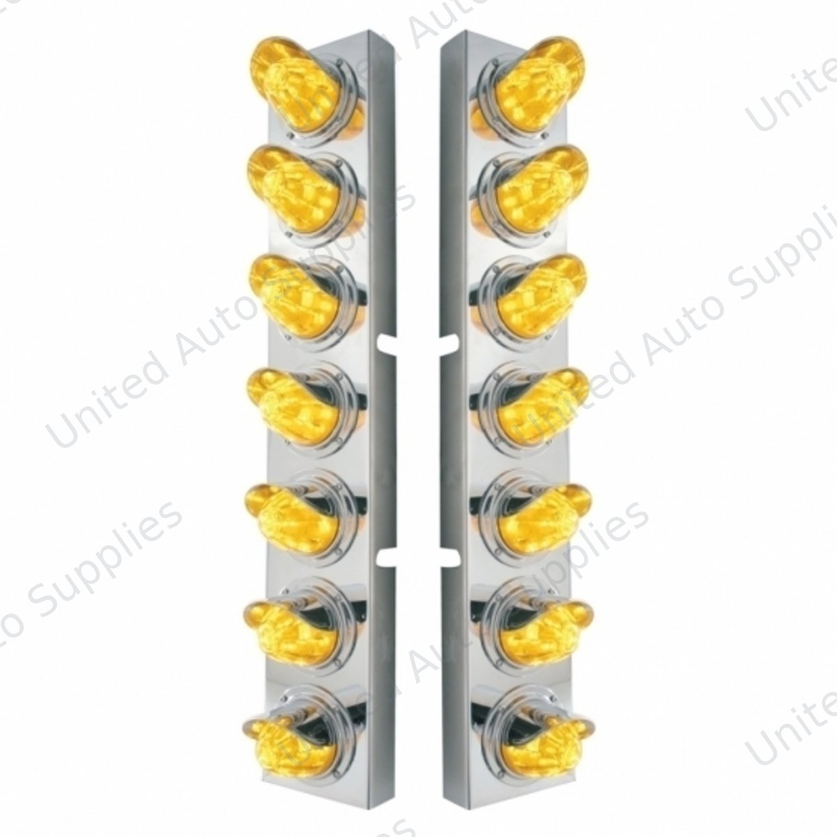 SS Front Air Cleaner Brkt With 14X 11 Amber LED Watermelon Light & Visor Bezel For KW Trucks-Amber Lens