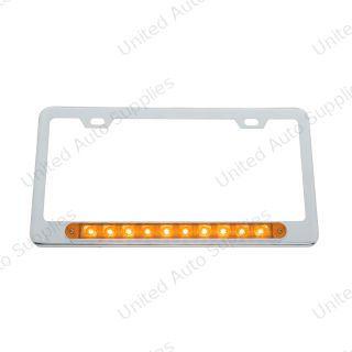 Chrome License Plate Frame With 10 LED 9" Light Bar - Amber LED/Amber Lens