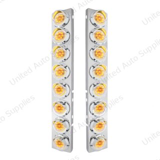 SS Front Air Cleaner Bracket With 16X 9 LED 2" Lights & Visors For Peterbilt-Amber LED/Clear Lens