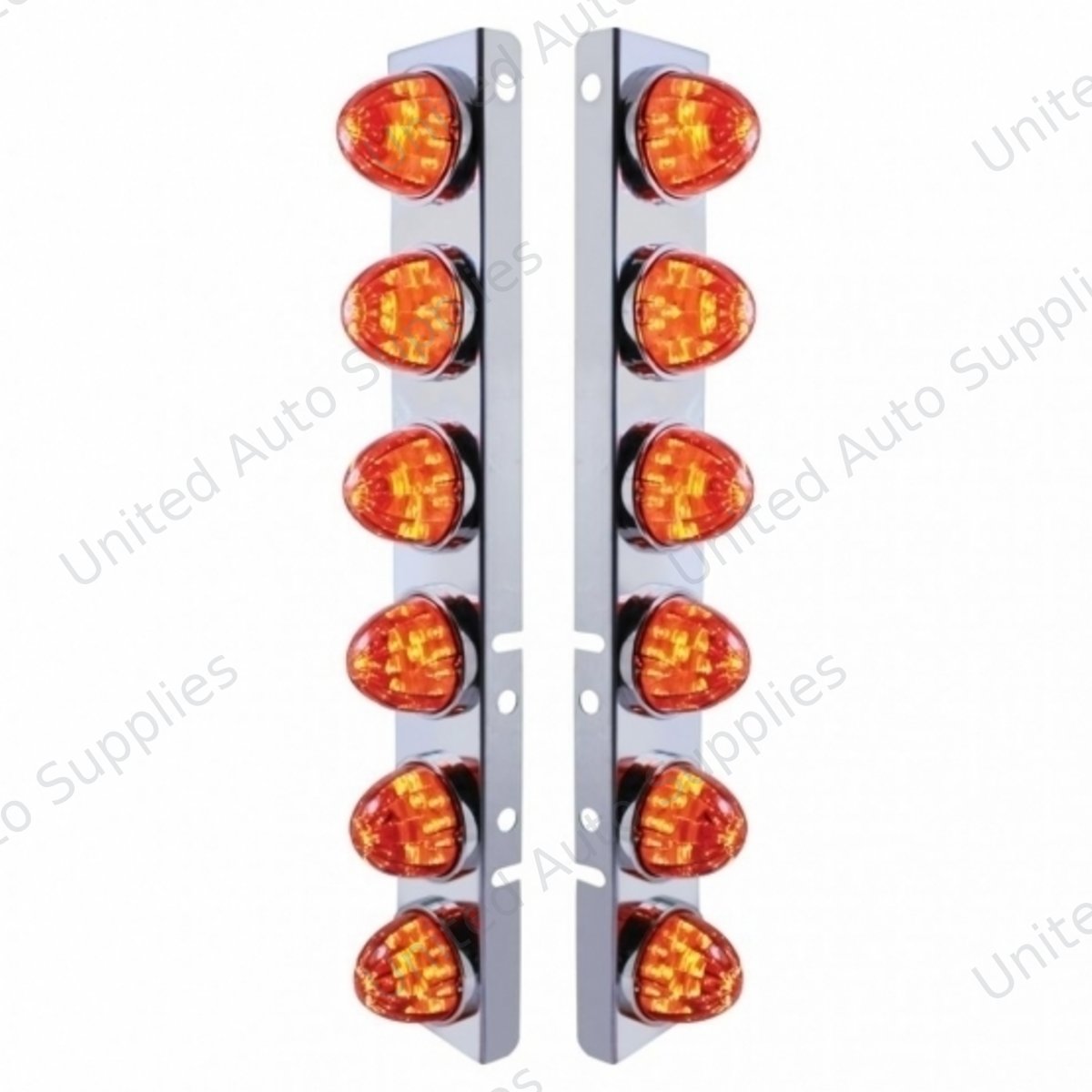 SS Front Air Cleaner Bracket With 12X LED Watermelon Lights & SS Bezels For Peterbilt-Amber LED/Dark Amber Lens
