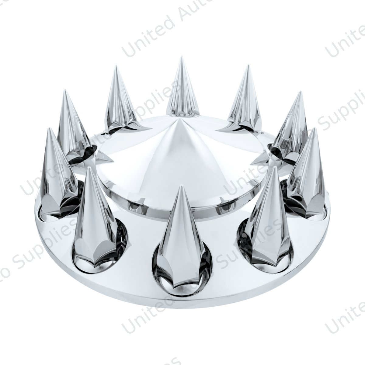 Pointed Front Axle Cover With 33mm x 4-3/4" Super Spike Push-On Nut Covers - Chrome