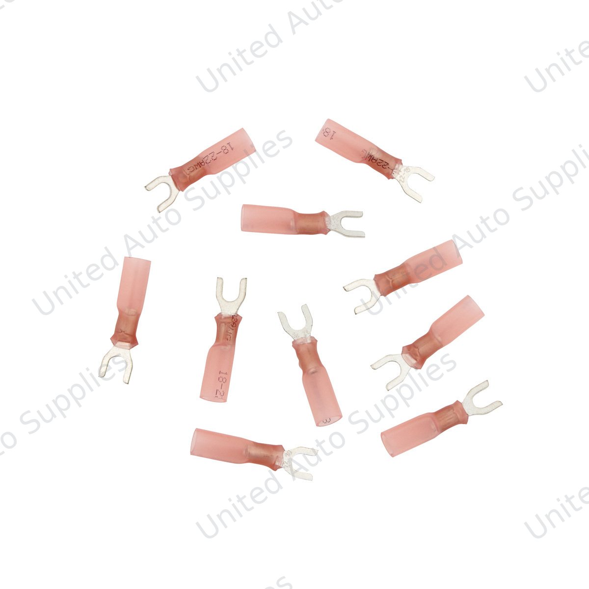 22-18 AWG #8 Stud CS Heat Shrink Spade Terminal - Red (10-Pack)