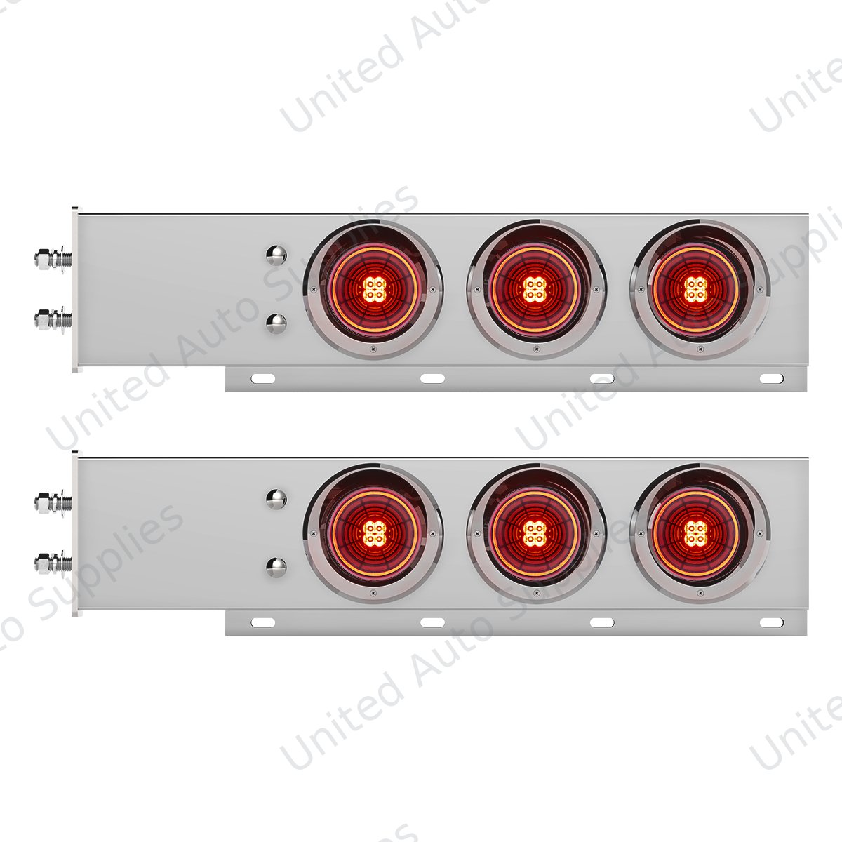 2.5" Bolt Pattern Chrome Spring Loaded Bar W/6X 4" 13 LED Abyss Lights & Visors - Red LED/Red Lens (Pair)