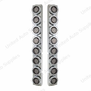 SS Rear Air Cleaner Bracket With 16X 9 LED 2" Reflector Lights & Bezels For Peterbilt-Red LED/Clear Lens