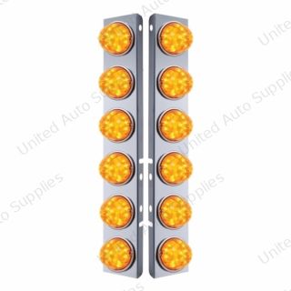 SS Front Air Cleaner Bracket W/12X 17 LED Watermelon Lights & SS Bezels For Peterbilt-Amber LED & Lens (Pair)