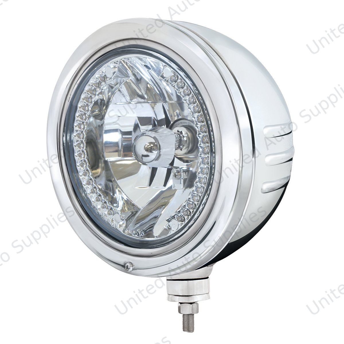 Stainless Bullet Embossed Stripe Headlight Housing With 34 White LED Crystal Halogen Headlight