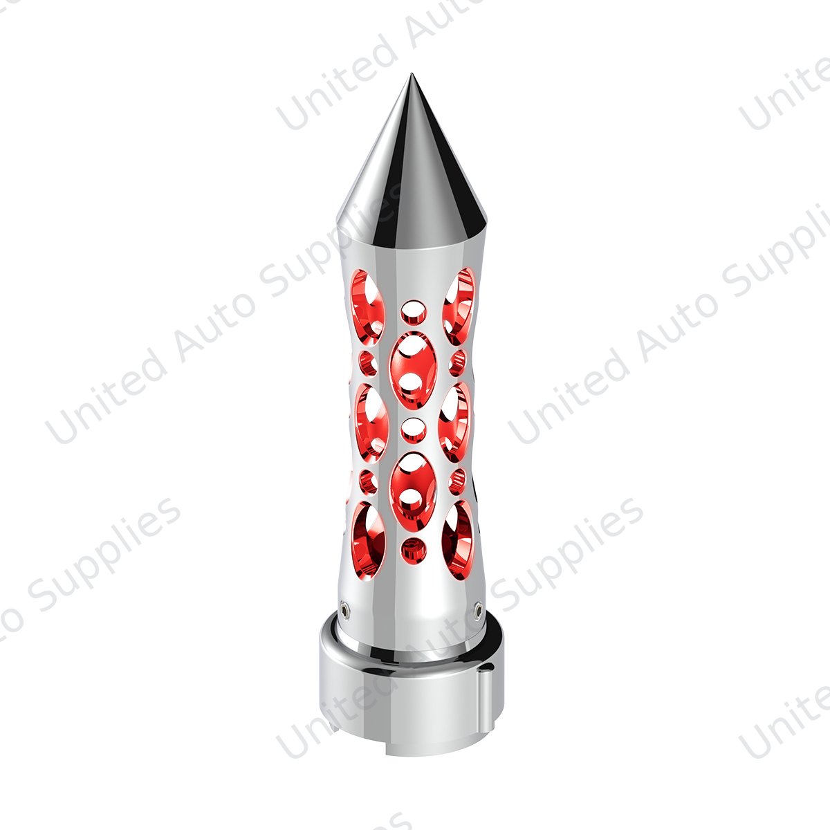 Thread-On Daytona Spike Gearshift Knob With LED 9/10 Speed Adapter - Chrome/Red LED