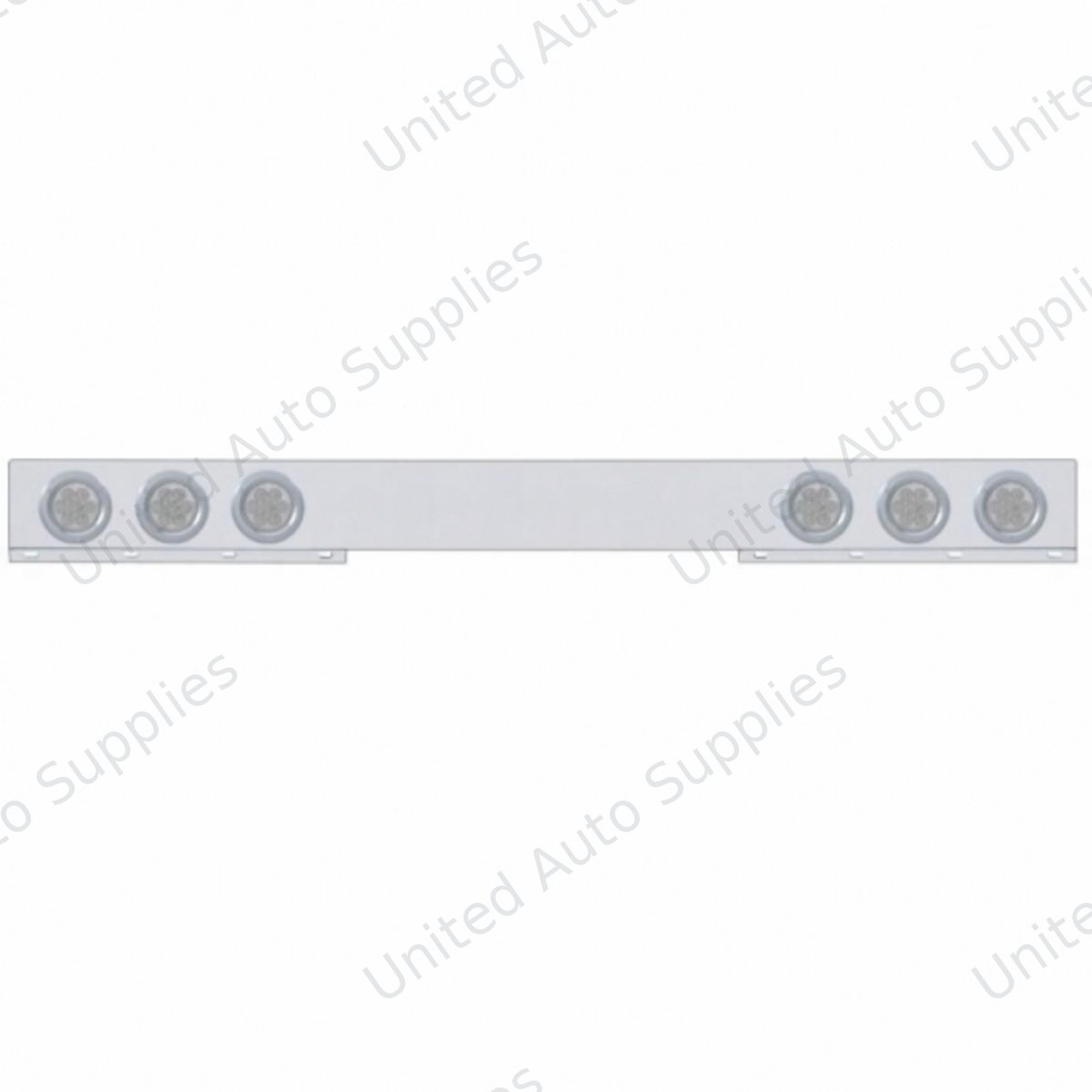 Stainless 1 Piece Rear Light Bar With Six 7 LED 4" Reflector Lights & Bezels - Red LED/Clear Lens