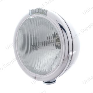 Stainless Steel Classic Headlight H4 Bulb & LED Turn Signal - Clear Lens