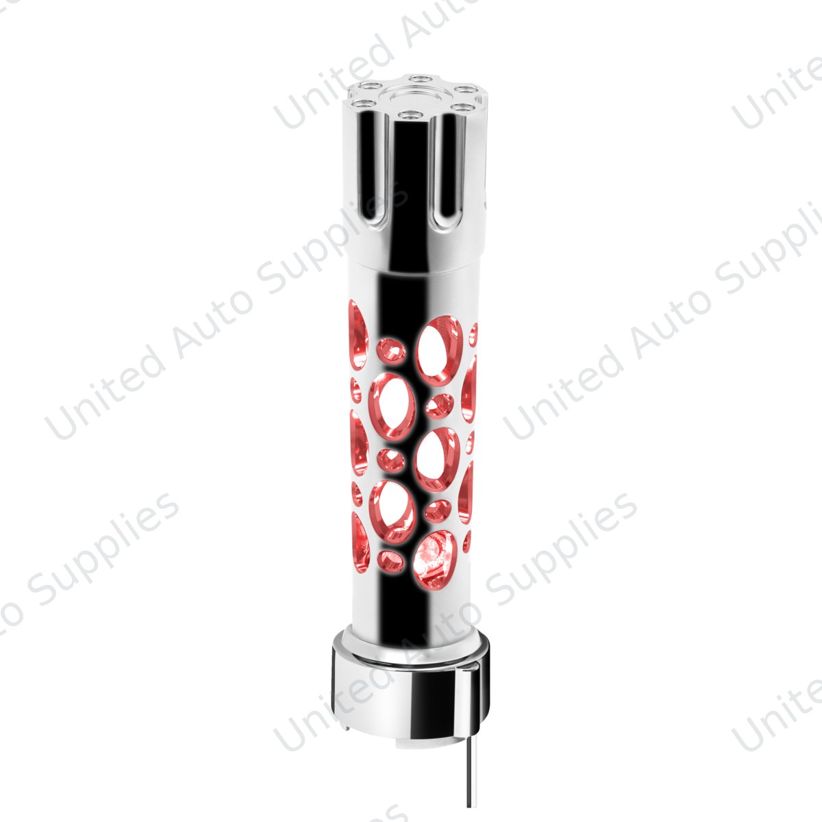 Austin Gun Cylinder Gearshift Knob With LED 9/10 Speed Adapter - Chrome/Red LED