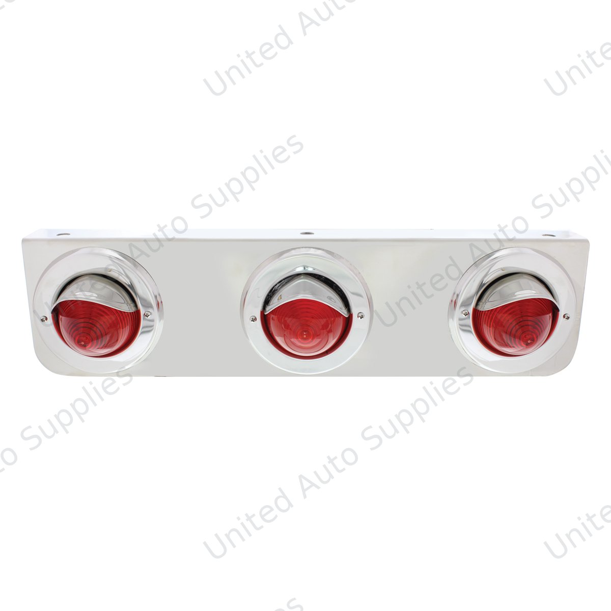 Stainless Steel Bracket With 3 Red Beehive Clearance Lights & Visor Bezels