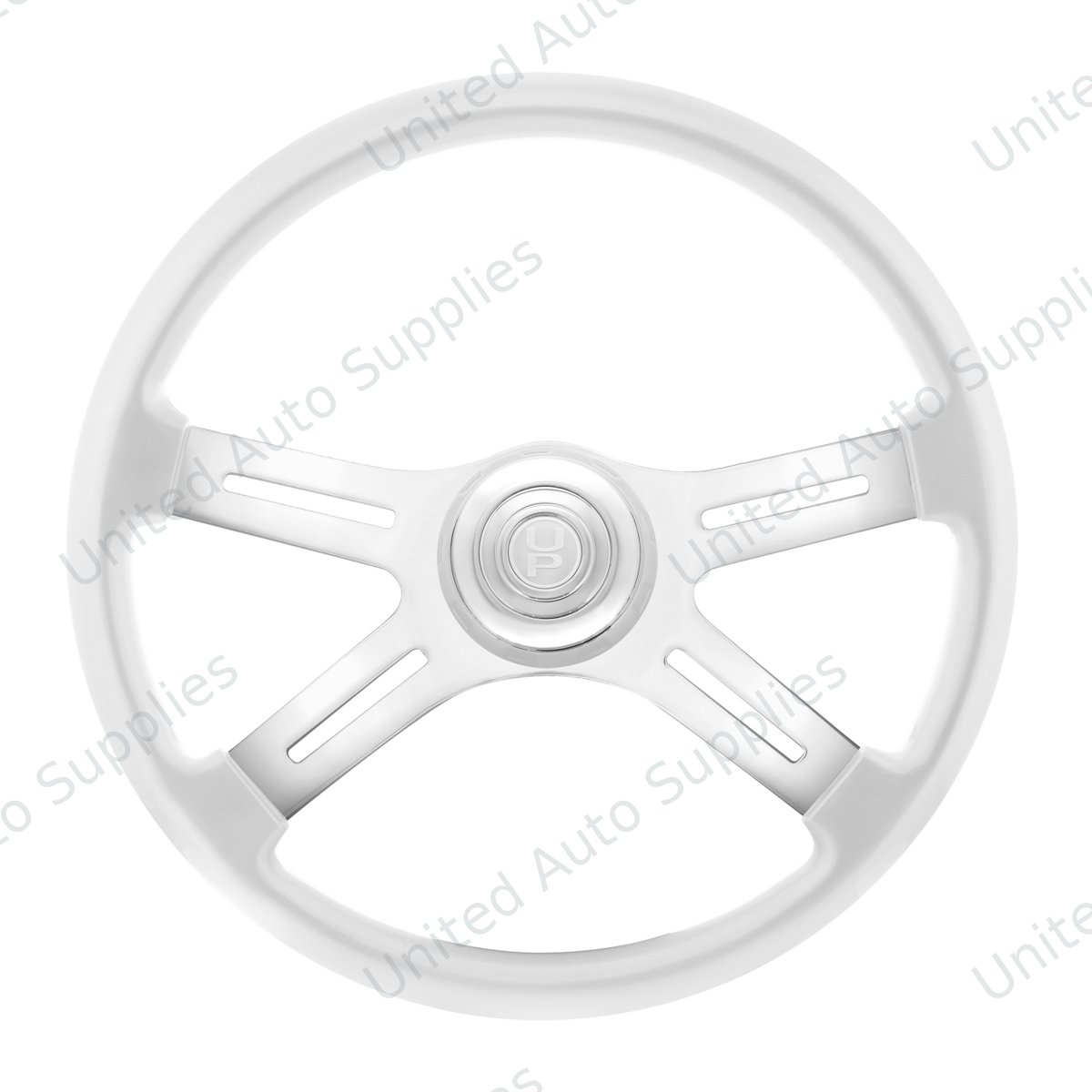 18" Candy Color 4 Spoke Steering Wheel With Chrome Horn Bezel And Horn Button-Pearl White
