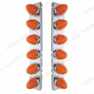 SS Front Air Cleaner Bracket With 12X 19 LED Watermelon Lights & Bezels For Peterbilt-Amber LED/Dark Amber Lens