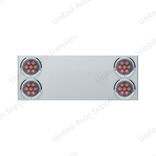 33-3/4" Stainless Rear Center Panel With Four 7 LED 4" Light & Bezel (No LP Holes)- Red LED/Clear Lens - CS