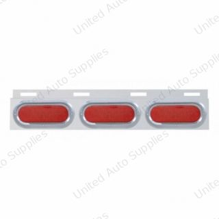 Stainless Top Mud Flap Plate With 3X 19 LED 6" Oval Lights & Visors - Red LED/Red Lens (Each)