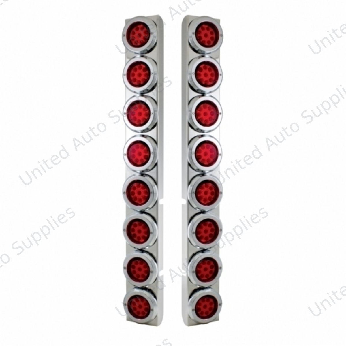 SS Rear Air Cleaner Bracket With 16X 9 LED 2" Reflector Lights & Bezels For Peterbilt-Red LED & Lens