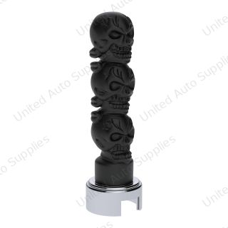 Thread-On 3-Skull Gearshift Knob With Adapter For Eaton-Fuller 13/15/18 Speed Shifter-Matte Black