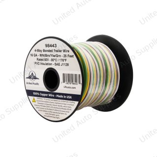 Trailer Wire Bonded - Rated 80°C 16 AWG 4-Way, Wht/Brn/Ylw/Grn 25 Ft.