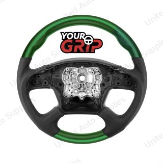 18" YourGrip Leather & Wood Candy Color Steering Wheel For 2018-2026 Freightliner Cascadia-Emerald Green