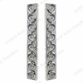 SS Front Air Cleaner Bracket With 16X 9 LED 2" Beehive Lights & Visors For Peterbilt-Amber LED/Clear Lens