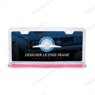 Chrome License Plate Frame With 24 LED 12" GloLight Bar - Red LED/Clear Lens